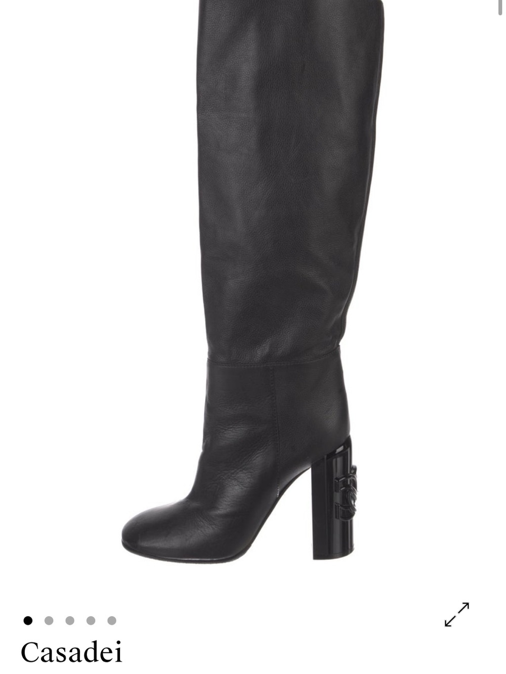 Casadei Black Leather Over-the-Knee Sculpted Heel Boots